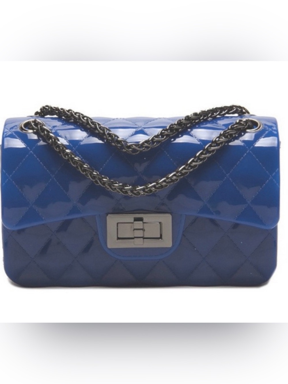 Blue Quilted Chain Shoulder Jelly Bag - Small